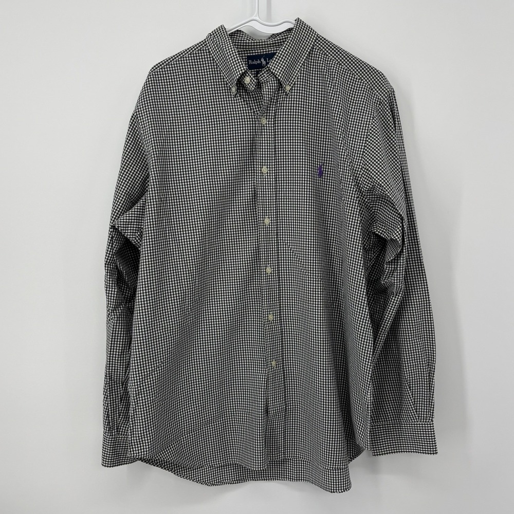 Ralph Lauren Shirt Mens Large Black Check‎ Button Up Long Sleeve Pony Logo